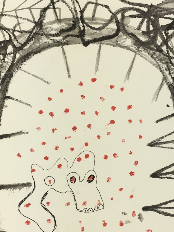 Surreal Modern Original Art - House of the Chupacabra, Imelda Teran, C.1995
