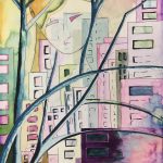Surreal Modern Original Art - Urban Dreamscape, A.M Remy, 1990