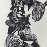 Surreal Modern Original Art - Rhino Machine, Anne Caumont, 