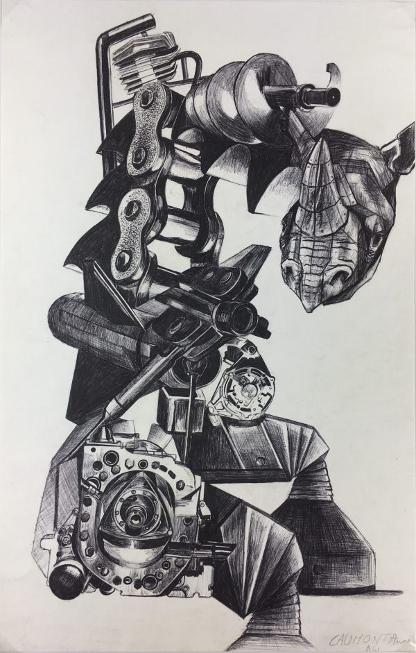 Surreal Modern Original Art - Rhino Machine, Anne Caumont,