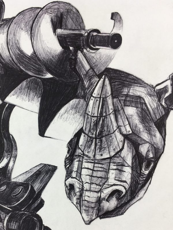 Surreal Modern Original Art - Rhino Machine, Anne Caumont,