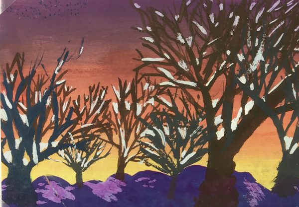 Trees Original Art - Gouache - Winter Spell, C.1950