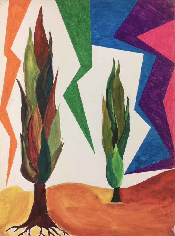 Trees Original Art - Geometric Landscape, 1990s