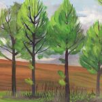 Trees Original Art - Vivid Landscape, J. Quincy, 1960
