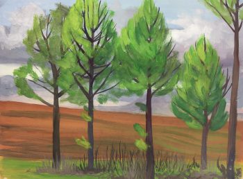 Trees Original Art - Vivid Landscape, J. Quincy, 1960
