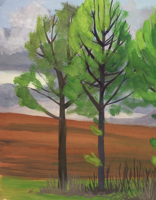 Trees Original Art - Vivid Landscape, J. Quincy, 1960