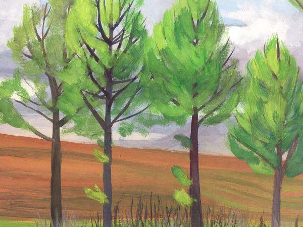 Trees Original Art - Vivid Landscape, J. Quincy, 1960