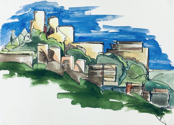 Towns Original Art - Gouche - Hilltop Town, C.2000