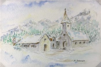 Winter Original Art - Winter Church, A. Droulez, C.1960