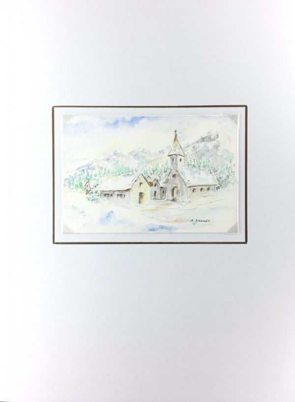 Winter Original Art - Winter Church, A. Droulez, C.1960