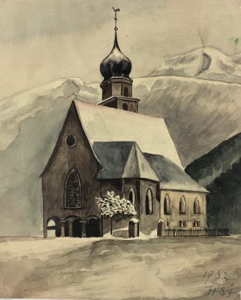 Winter Original Art - Alpine Church, Signed, 1932