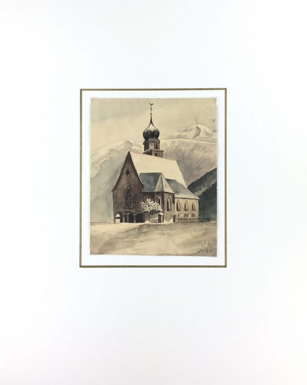 Winter Original Art - Alpine Church, Signed, 1932