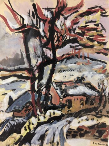 Winter Original Art - Country Scene, Odette Bruriaux (1923-2002), 1952