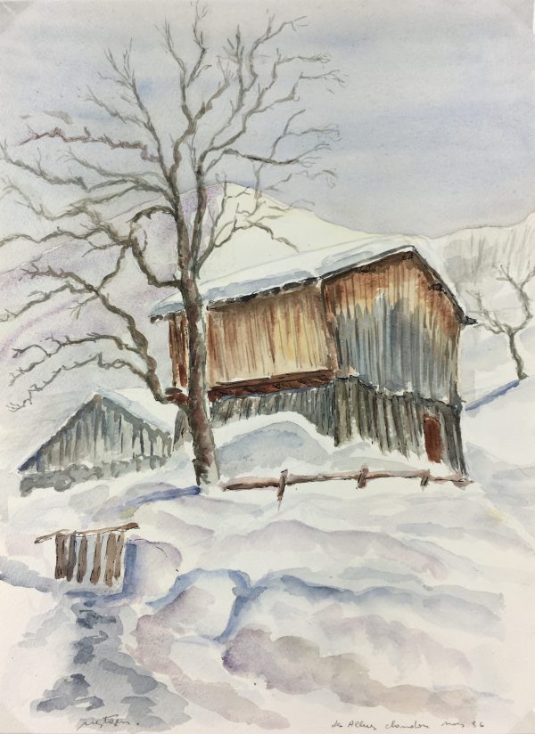 Winter Original Art - Winter Cabin, Les Allos Chandon, 1986