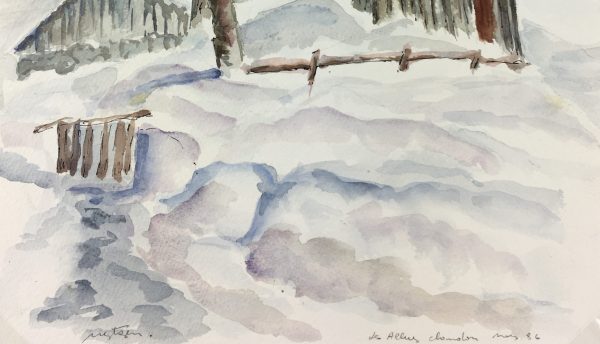 Winter Original Art - Winter Cabin, Les Allos Chandon, 1986
