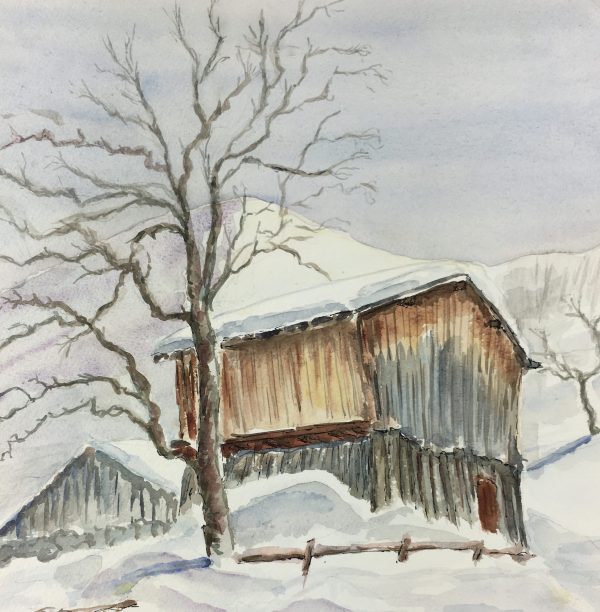 Winter Original Art - Winter Cabin, Les Allos Chandon, 1986