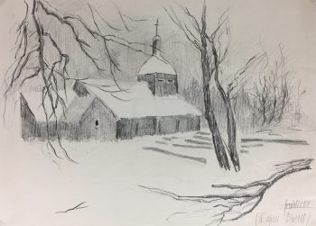 Winter Original Art - Country Church, Barret, C.1990