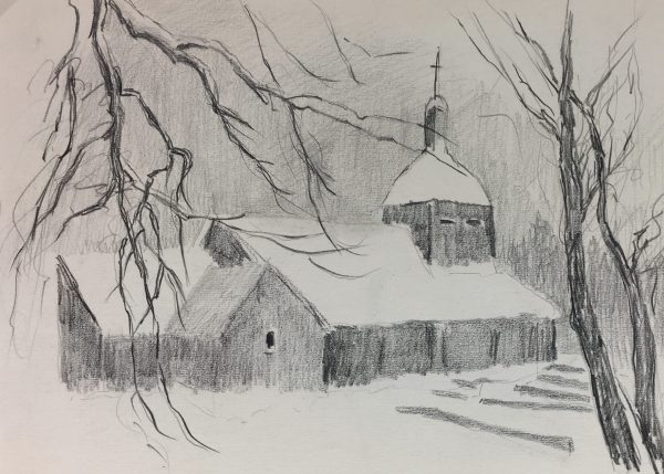 Winter Original Art - Country Church, Barret, C.1990