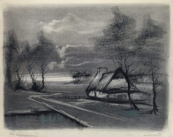 Winter Original Art - Winter Landscape, Signed , C.1940