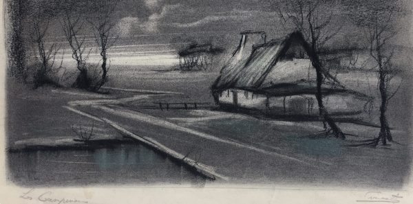 Winter Original Art - Winter Landscape, Signed , C.1940