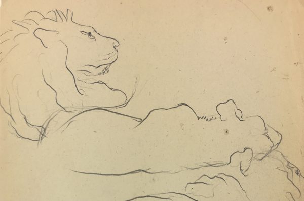 Animals Original Art - Lion Outlines, French, c. 1940