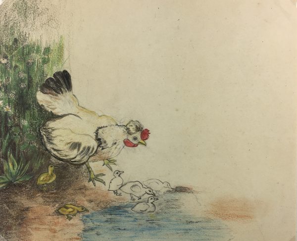 Animals Original Art - Mother Hen, French, c. 1920