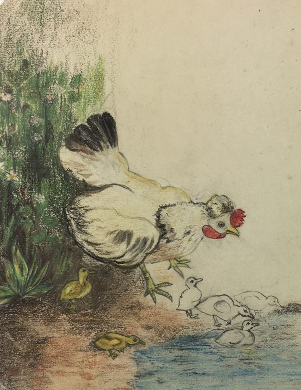 Animals Original Art - Mother Hen, French, c. 1920