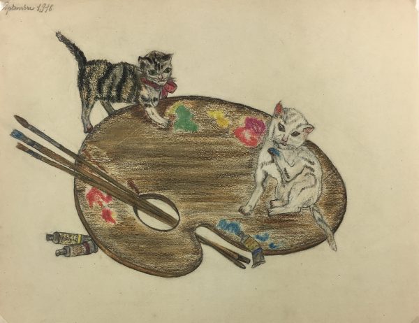 Animals Original Art - Artsy Cats, French, 1916