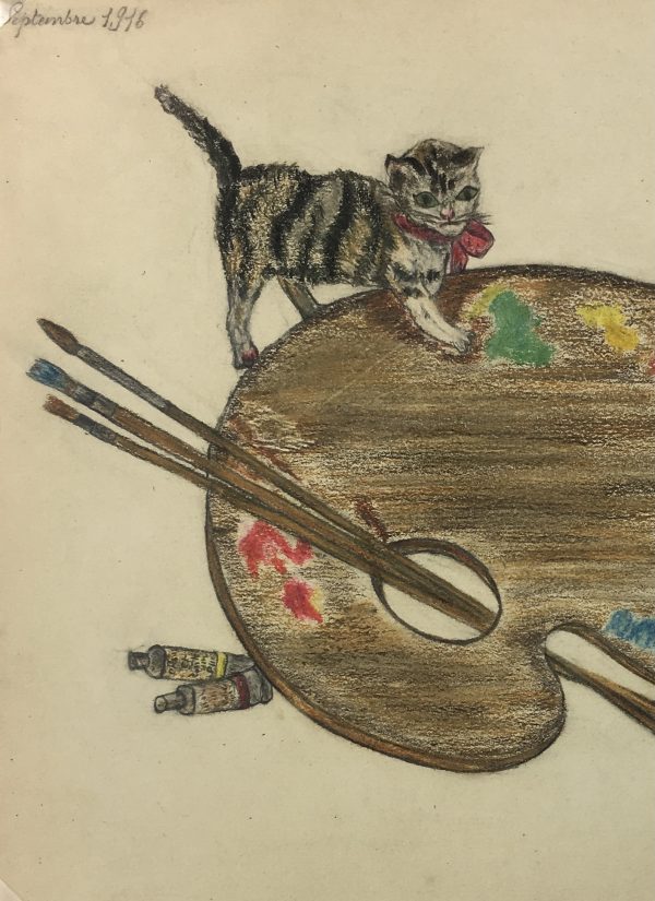 Animals Original Art - Artsy Cats, French, 1916