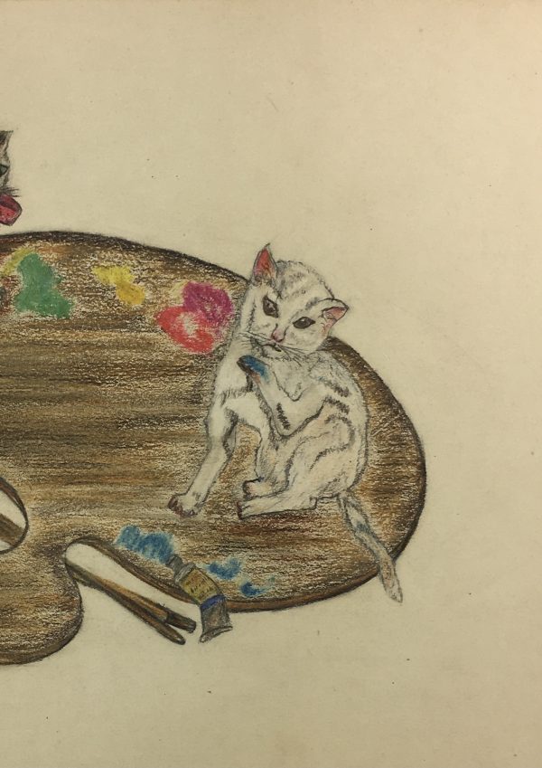 Animals Original Art - Artsy Cats, French, 1916