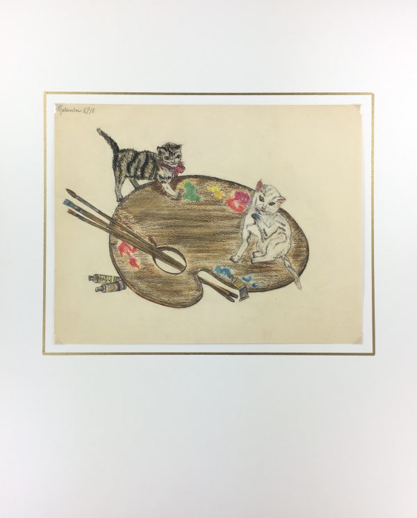 Animals Original Art - Artsy Cats, French, 1916