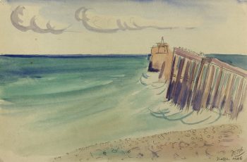 Beach Original Art - Dieppe, Normandy, Signed, French, 1946