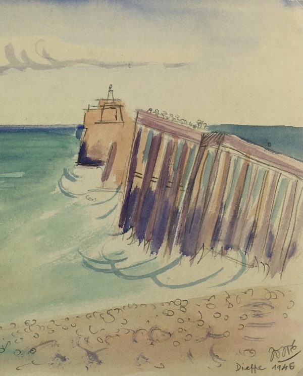 Beach Original Art - Dieppe, Normandy, Signed, French, 1946