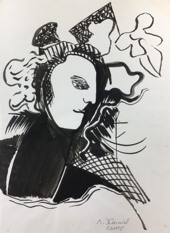 Black & White Modern Original Art - Abstract Profile, Cassis, c.1980