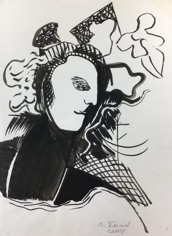 Black & White Modern Original Art - Abstract Profile, Cassis, c.1980