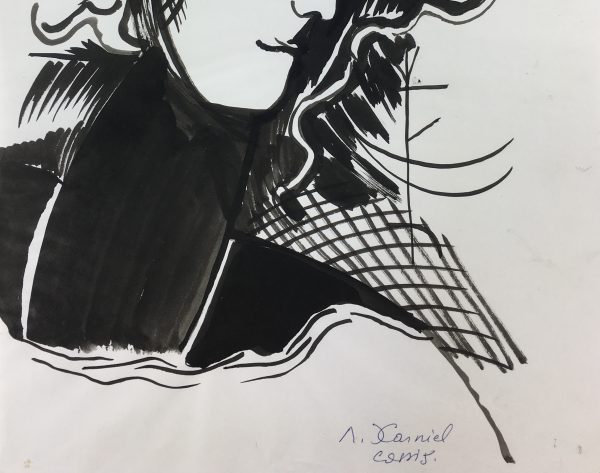 Black & White Modern Original Art - Abstract Profile, Cassis, c.1980
