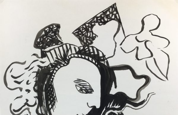 Black & White Modern Original Art - Abstract Profile, Cassis, c.1980