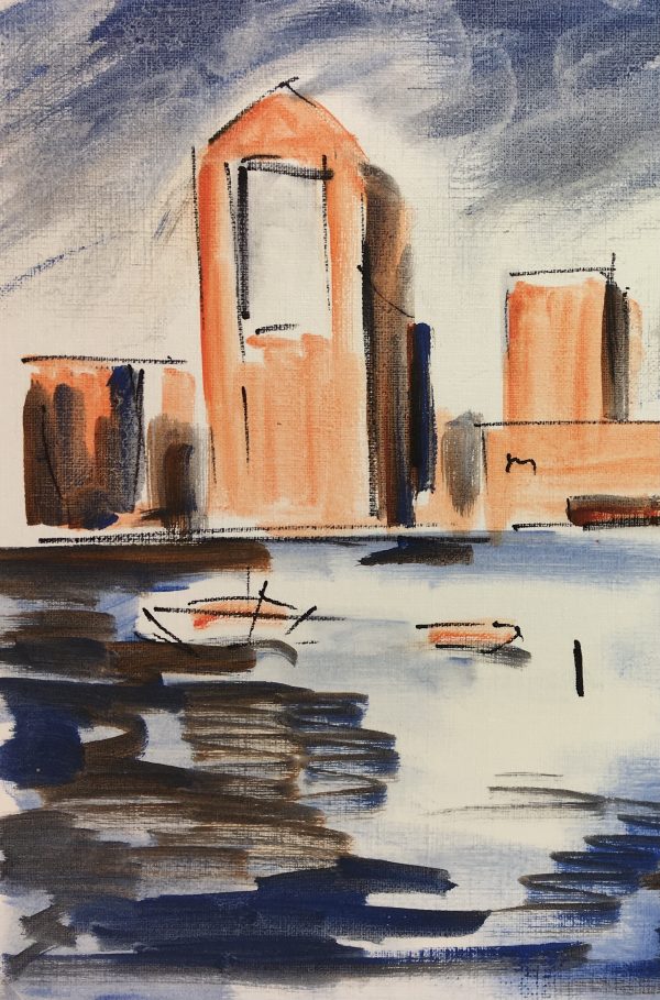 City Life Original Art - Cityscape, French, C.1990