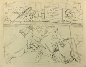 City Life Original Art - Pencil - NYC Library, Albert Viale, C.1930