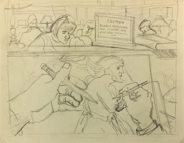 City Life Original Art - Pencil - NYC Library, Albert Viale, C.1930