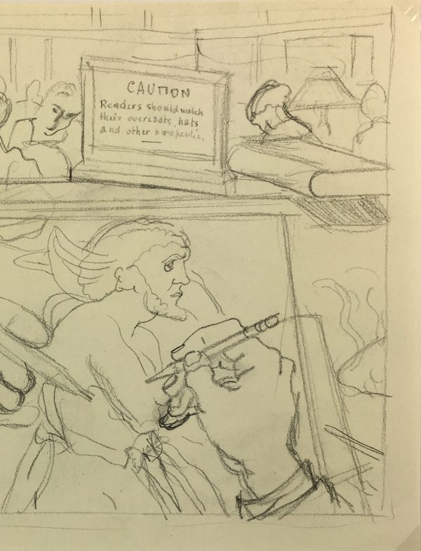 City Life Original Art - Pencil - NYC Library, Albert Viale, C.1930