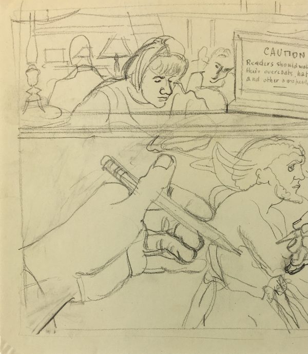 City Life Original Art - Pencil - NYC Library, Albert Viale, C.1930