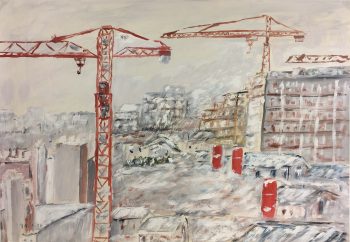 City Life Original Art - Cranes in Winter, French, 1976