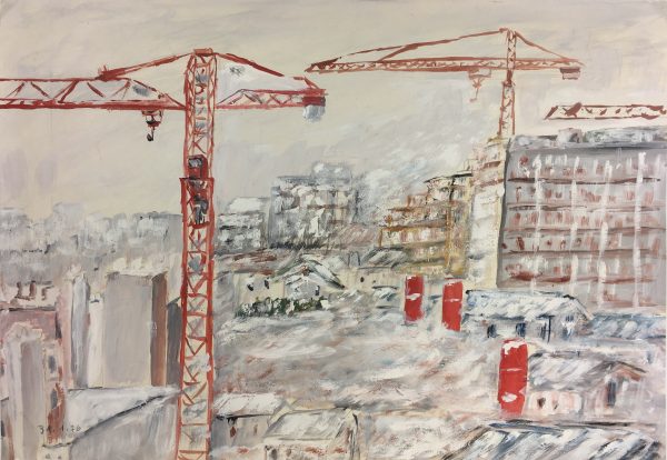 City Life Original Art - Cranes in Winter, French, 1976