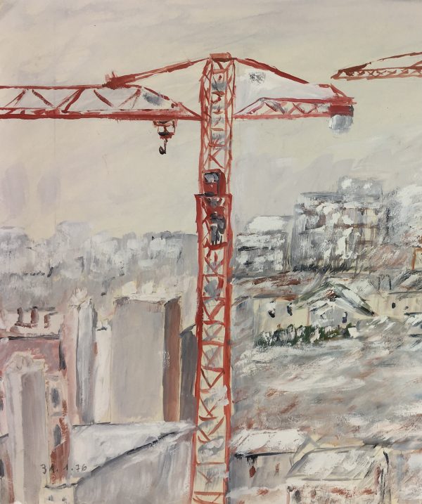 City Life Original Art - Cranes in Winter, French, 1976