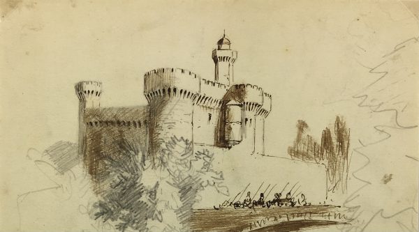 Places Drawings Original Art - The Fortress, E. Van Hussel, c. 1910