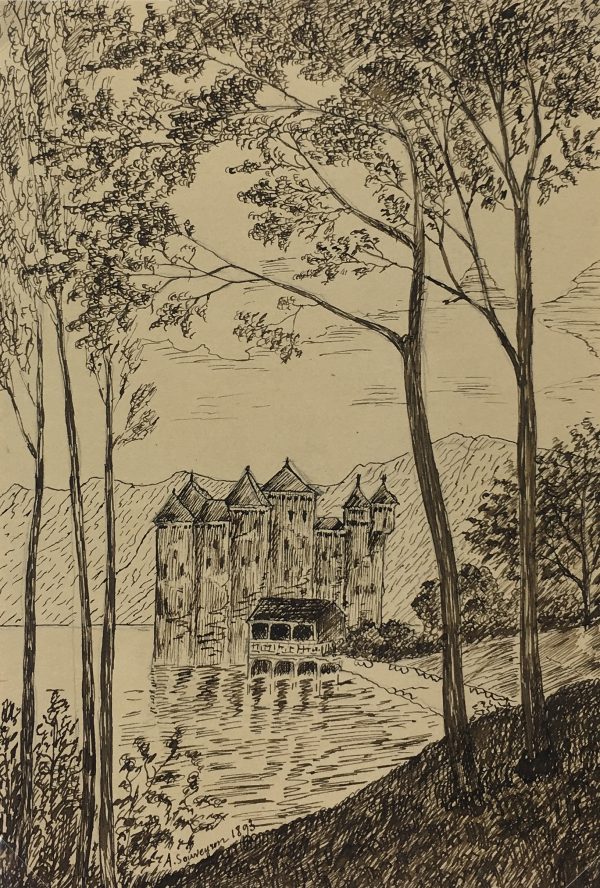 Places Drawings Original Art - On the Lake, French, c. 1920
