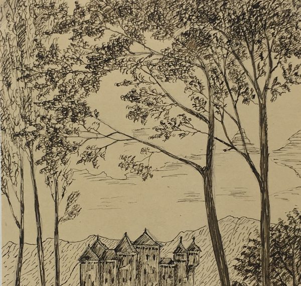 Places Drawings Original Art - On the Lake, French, c. 1920
