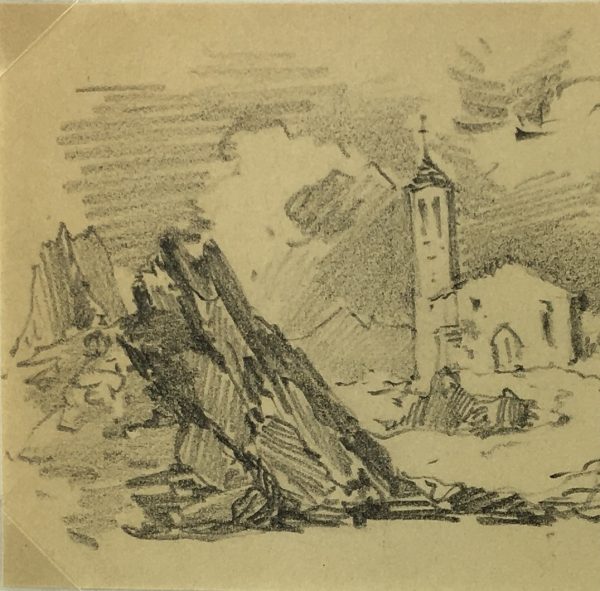 Places Drawings Original Art - The Church, French, c. 1920