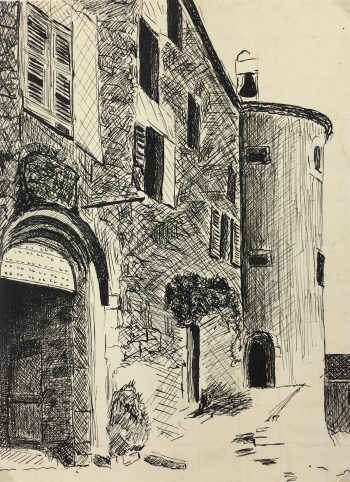 Places Drawings Original Art - Medieval, French, c. 1940
